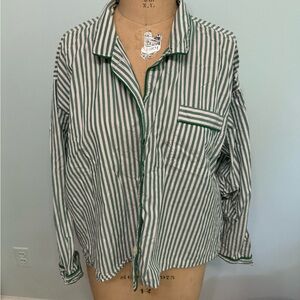 J. Crew Men's Green and White Striped Shirt